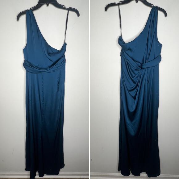 Dessy Collection Atlantic Blue One Shoulder Twist Gown Size 12 - Picture 2 of 7